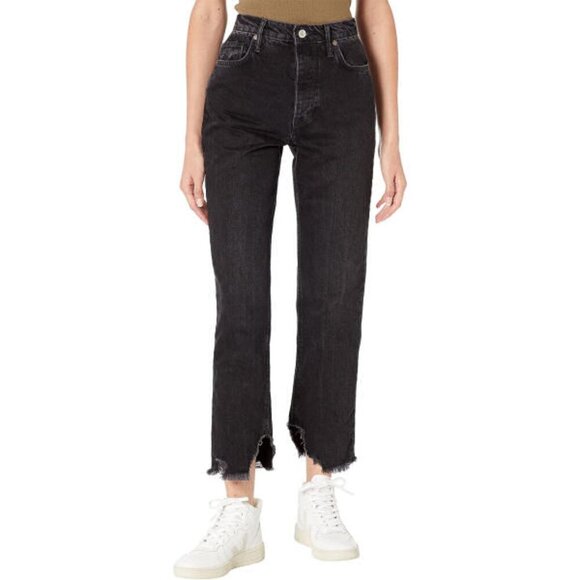 We The Free People Baggy Boyfriend Jeans Size 25 High Button Fly Fringe Crop - Picture 6 of 12